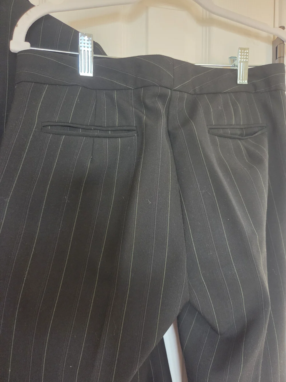 bebe Black With Subtle Green Pinstripe Blazer & Pants Business Suit